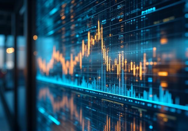 Financial analyst reviewing abstract digital market data